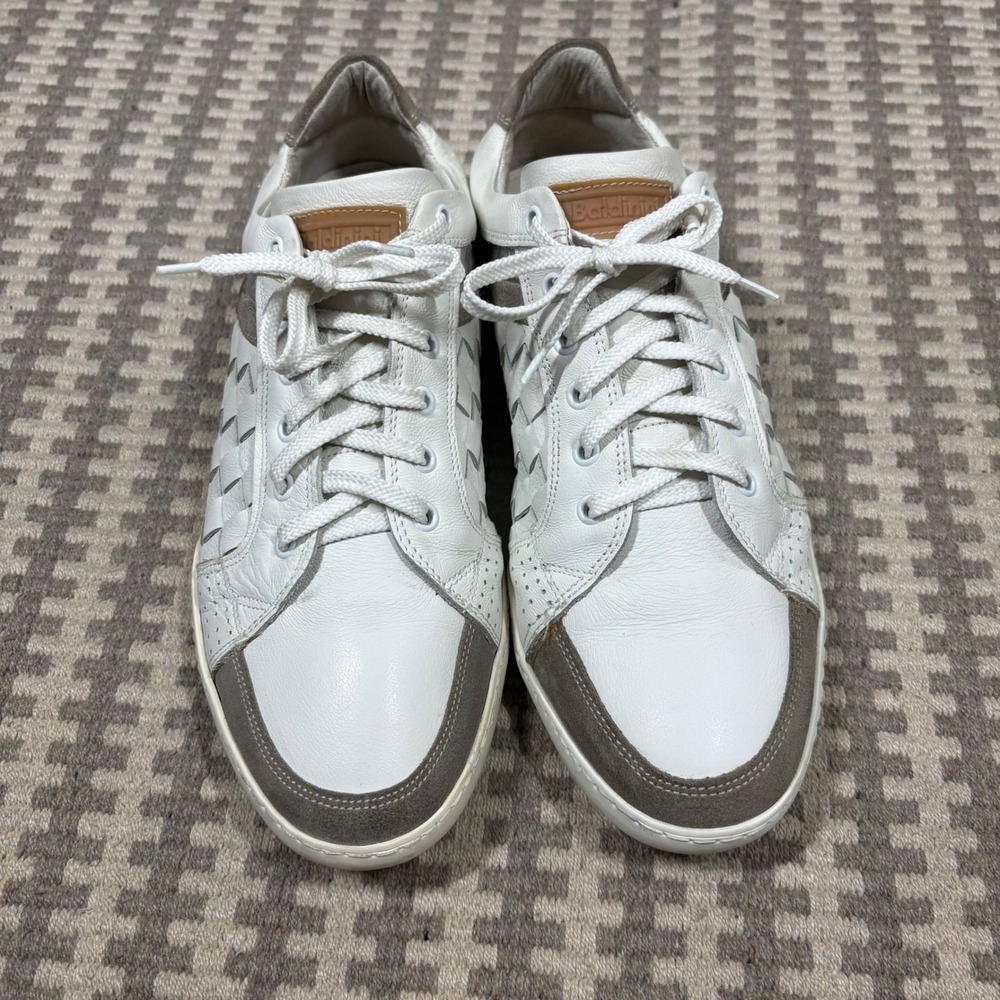 Baldinini Mens White Woven Leather Suede Low Top Sneakers Shoes 1646 Size 42